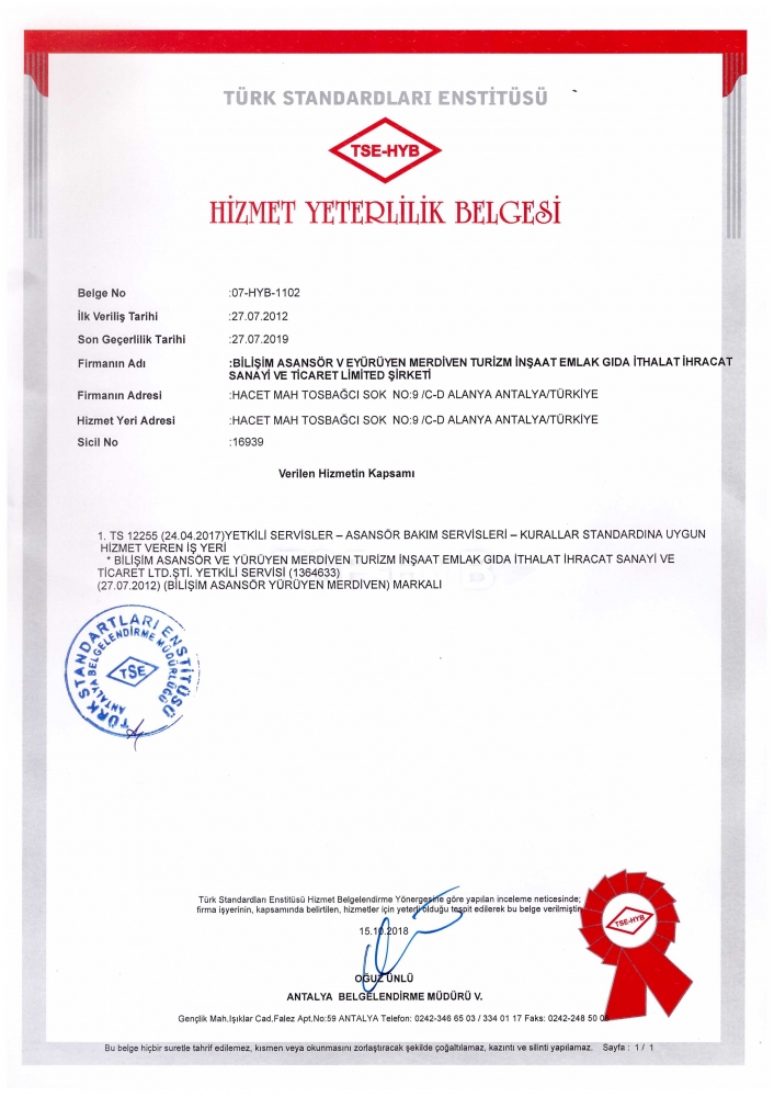 TSE Hizmet Yeterlilik Belgesi